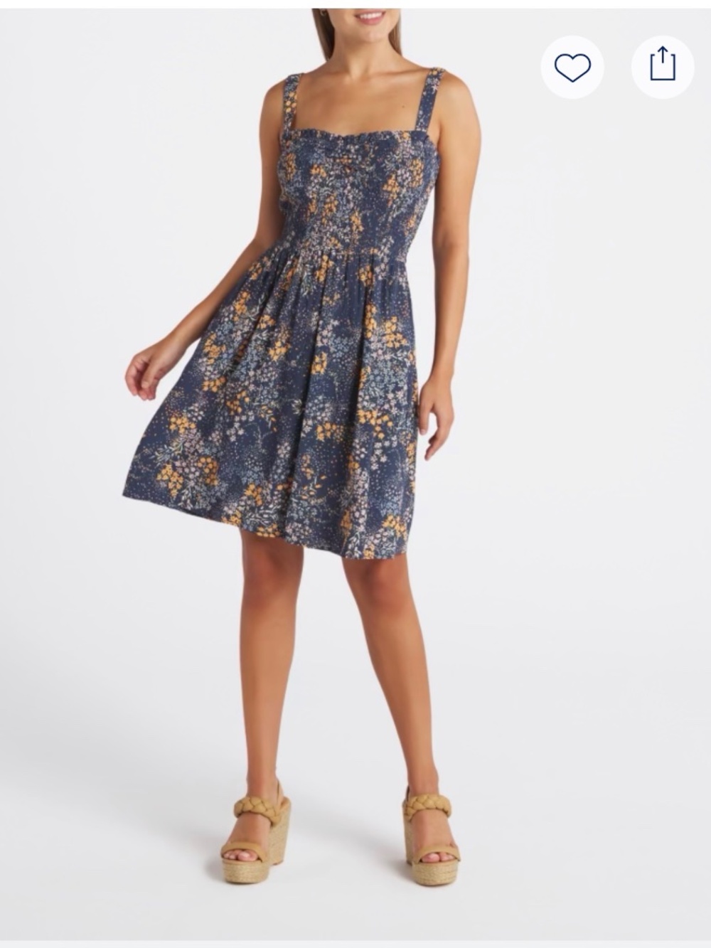 Market & Spruce Navy Floral Sundress with Mustard Flowers